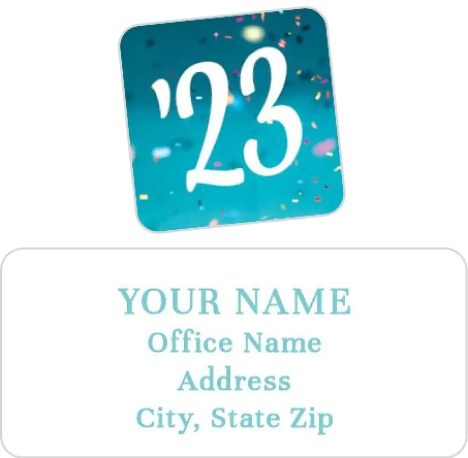 This is a 2¼" x 1" Labels; 1" x 1" Seals Return Address Label called Celebrating the Year printed in full color