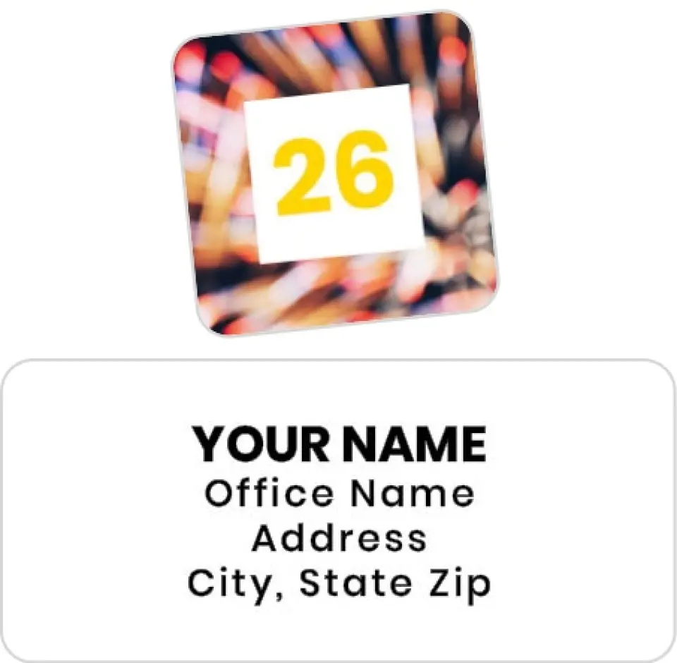 This is a 2¼" x 1" Labels; 1" x 1" Seals Return Address Label called Retro New Year printed in full color