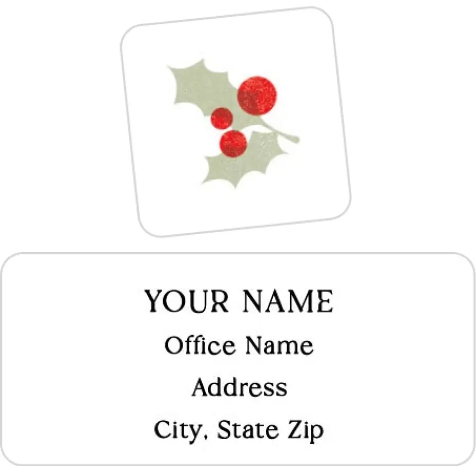 This is a 2¼" x 1" Labels; 1" x 1" Seals Return Address Label called Simple Holly printed in full color