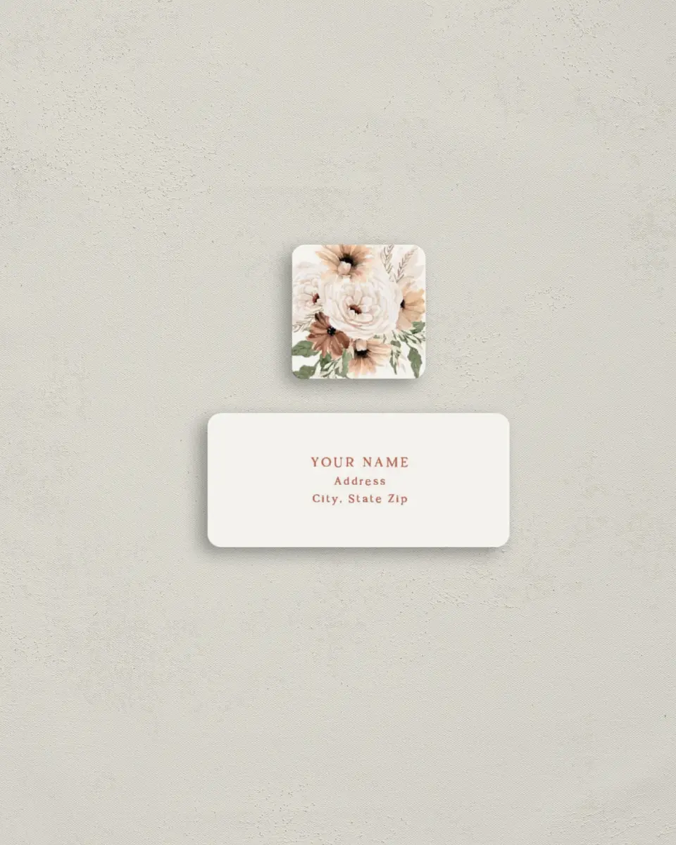 This is a 2¼" x 1" Labels; 1" x 1" Seals Return Address Label called Autumn Blooms printed in full color