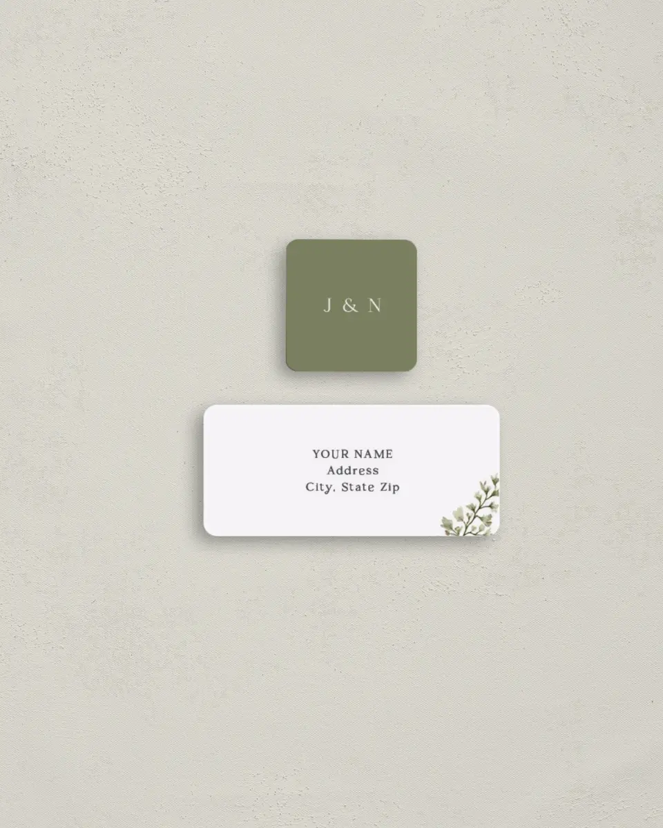 This is a 2¼" x 1" Labels; 1" x 1" Seals Return Address Label called Leaves of Love printed in full color