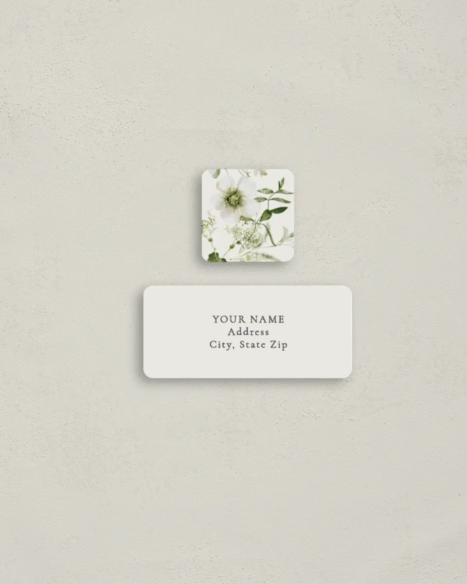 This is a 2¼" x 1" Labels; 1" x 1" Seals Return Address Label called Graceful Greenery printed in full color