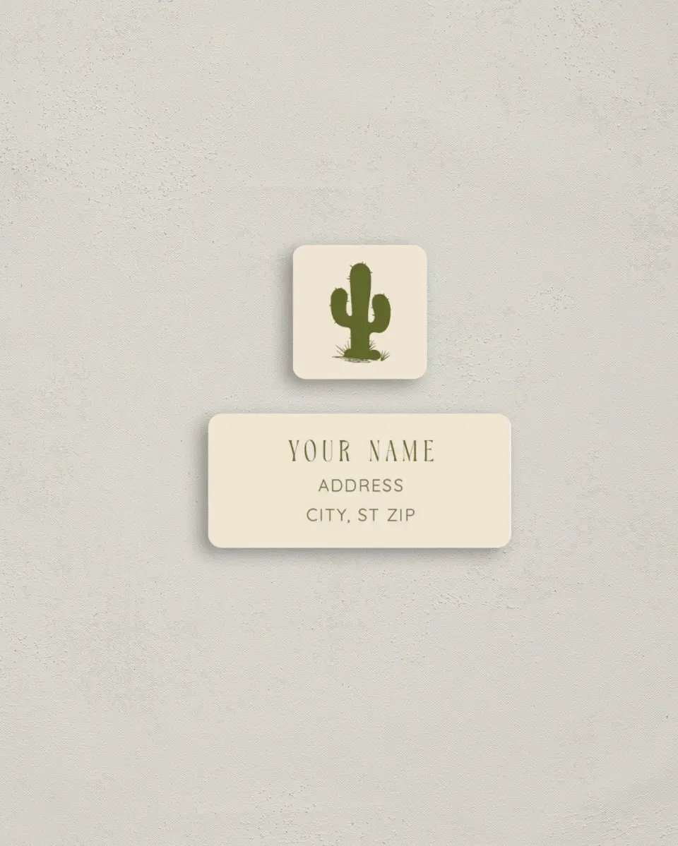 This is a 2¼" x 1" Labels; 1" x 1" Seals Return Address Label called Desert Funk printed in full color