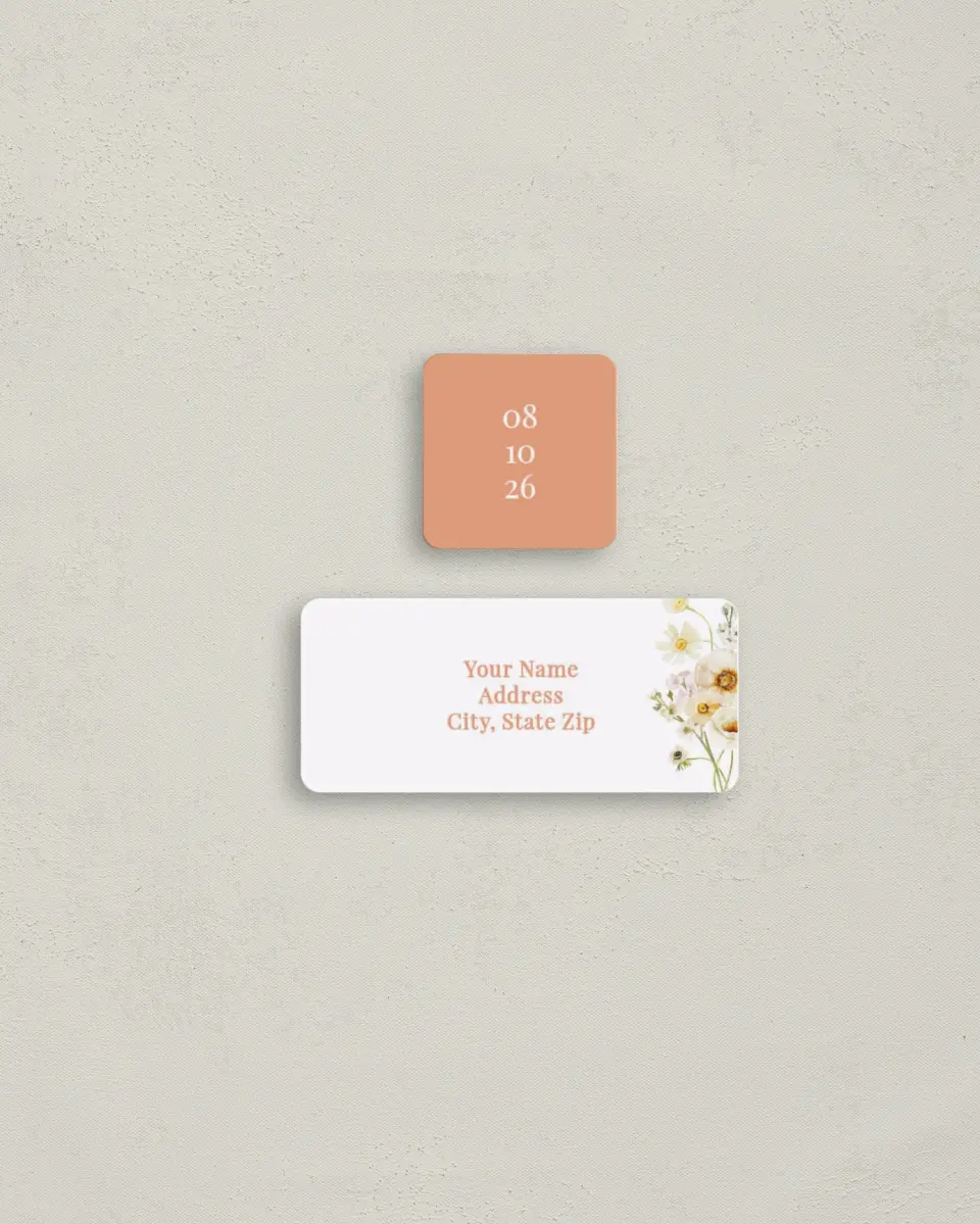This is a 2¼" x 1" Labels; 1" x 1" Seals Return Address Label called Warm Wildflowers printed in full color
