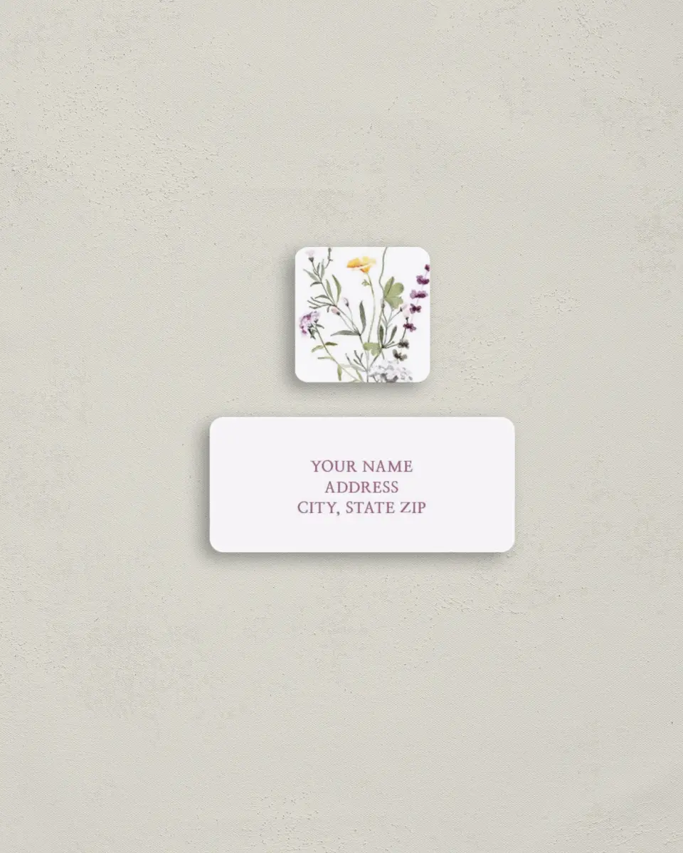 This is a 2¼" x 1" Labels; 1" x 1" Seals Return Address Label called Whimsy Fairytale printed in full color