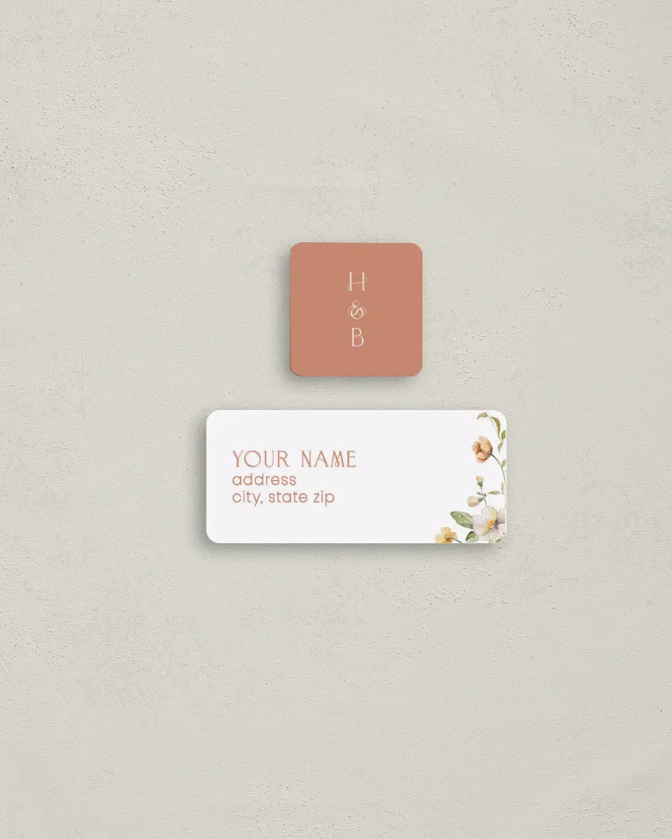 This is a 2¼" x 1" Labels; 1" x 1" Seals Return Address Label called Delicate Garden printed in full color