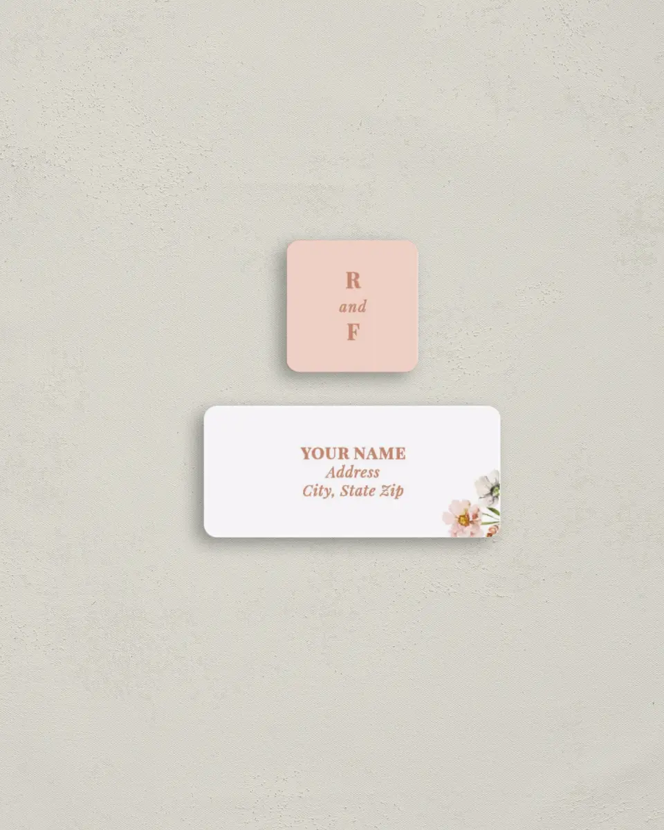 This is a 2¼" x 1" Labels; 1" x 1" Seals Return Address Label called Gorgeous Blush printed in full color