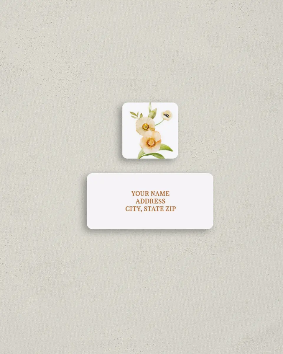 This is a 2¼" x 1" Labels; 1" x 1" Seals Return Address Label called Sultry Sunshine printed in full color