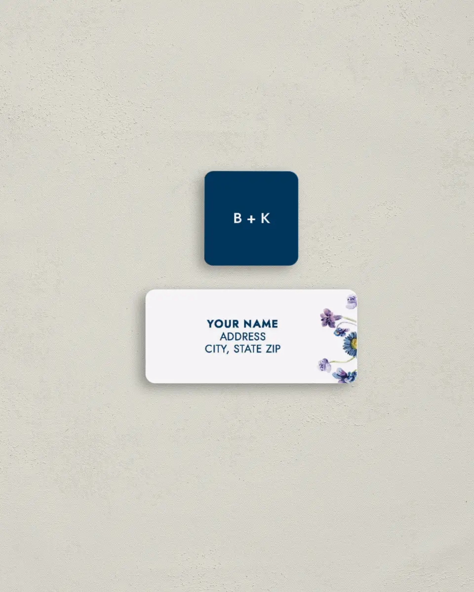This is a 2¼" x 1" Labels; 1" x 1" Seals Return Address Label called Abundant Blue printed in full color