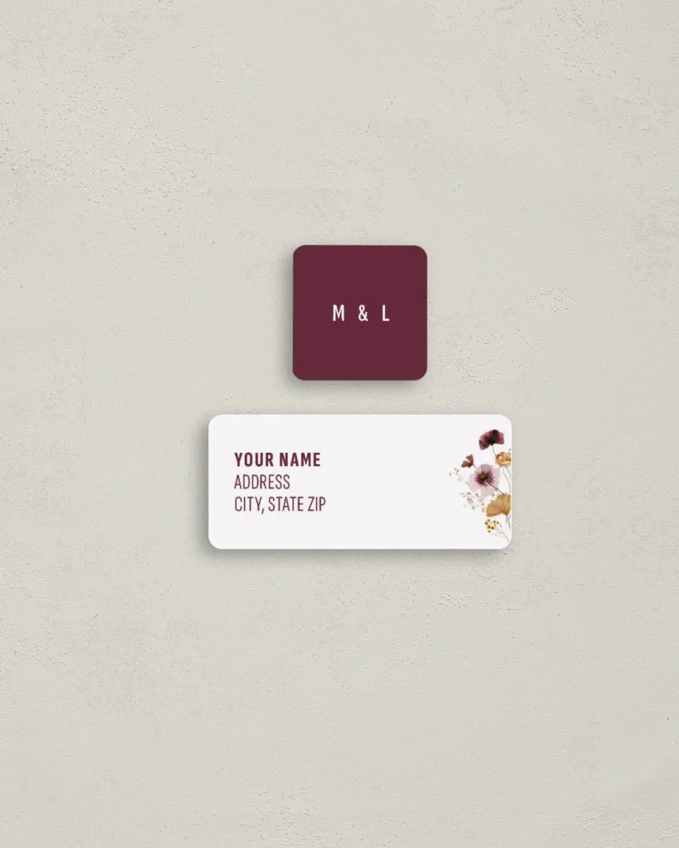 This is a 2¼" x 1" Labels; 1" x 1" Seals Return Address Label called Harvest Meadows printed in full color