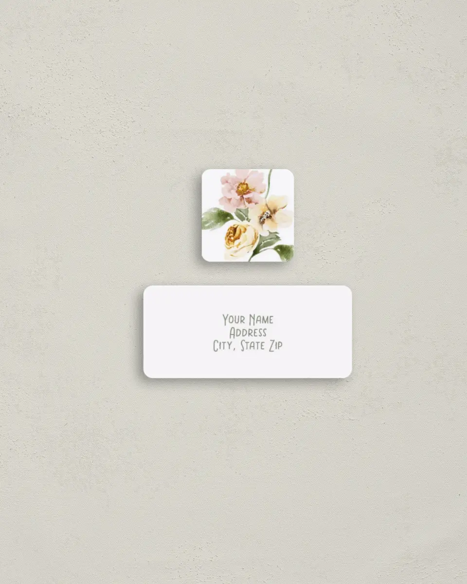 This is a 2¼" x 1" Labels; 1" x 1" Seals Return Address Label called Hopeful Floral printed in full color
