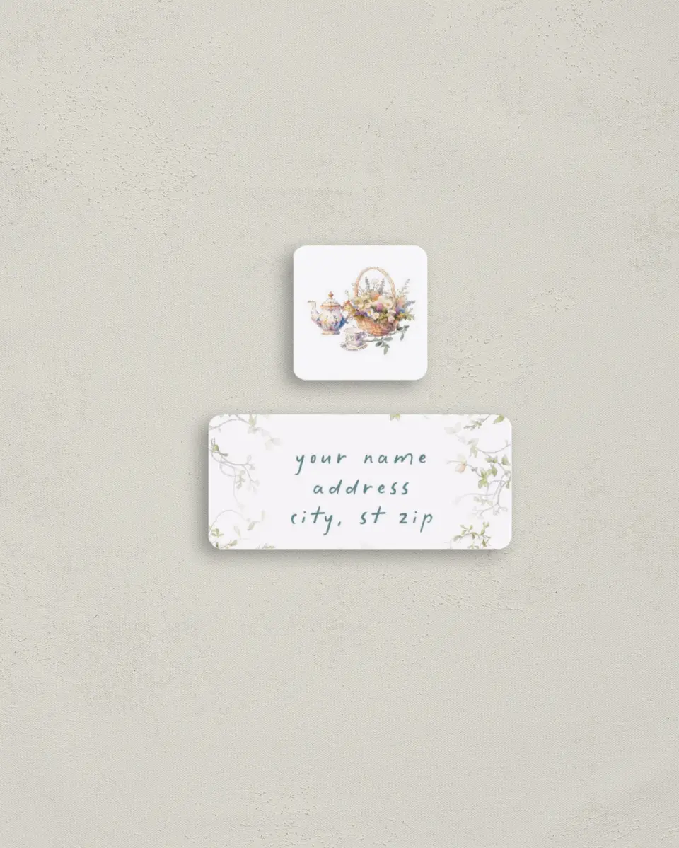 This is a 2¼" x 1" Labels; 1" x 1" Seals Bachelorette Party Accessorie called Tea Party for You printed in full color