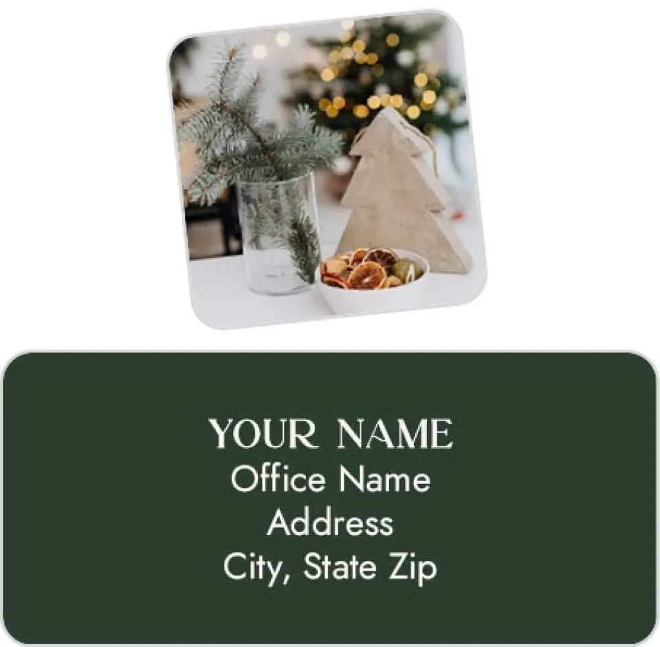 This is a 2¼" x 1" Labels; 1" x 1" Seals Return Address Label called Rustic Evergreen printed in full color