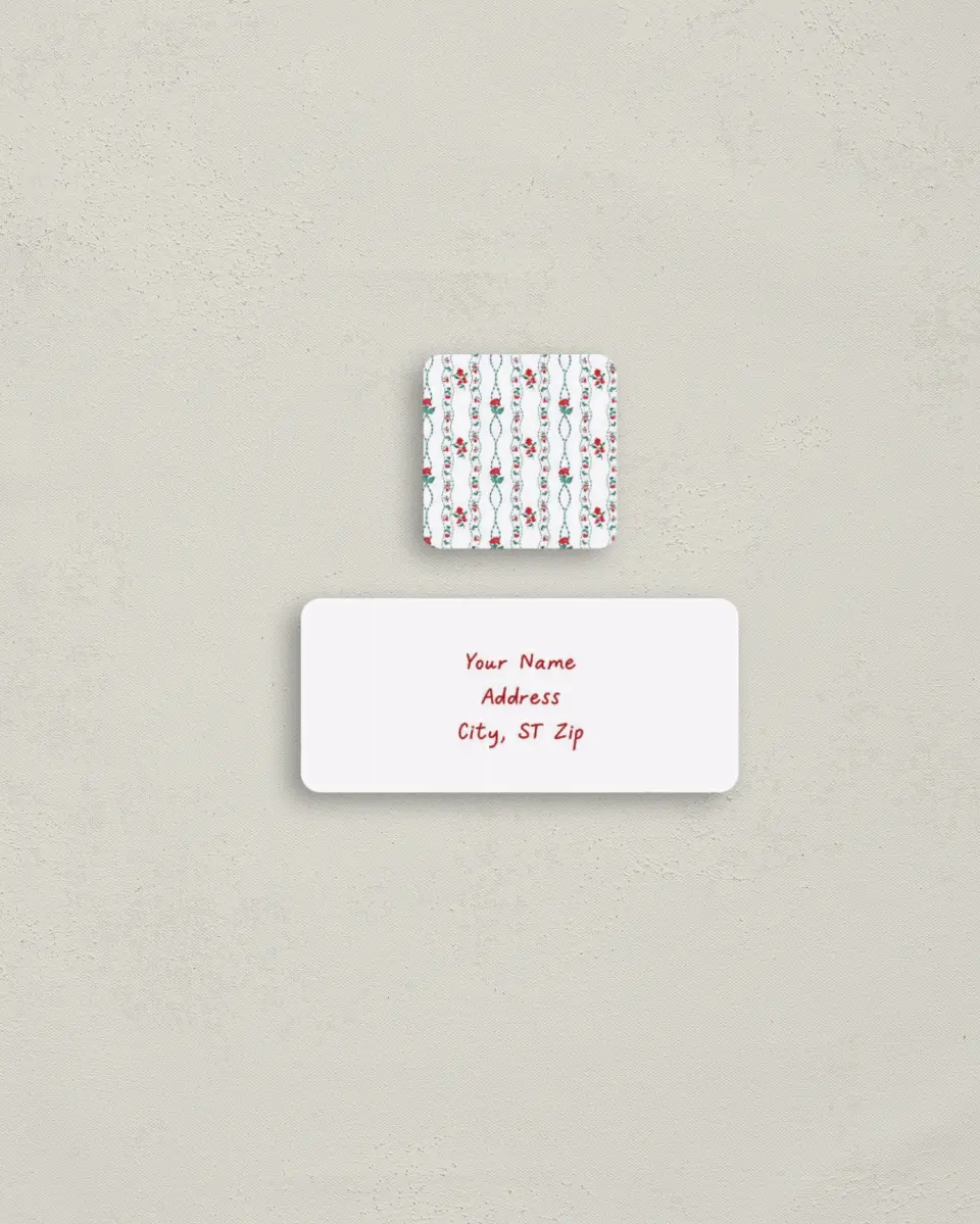 This is a 2¼" x 1" Labels; 1" x 1" Seals Return Address Label called Vintage Petals printed in full color