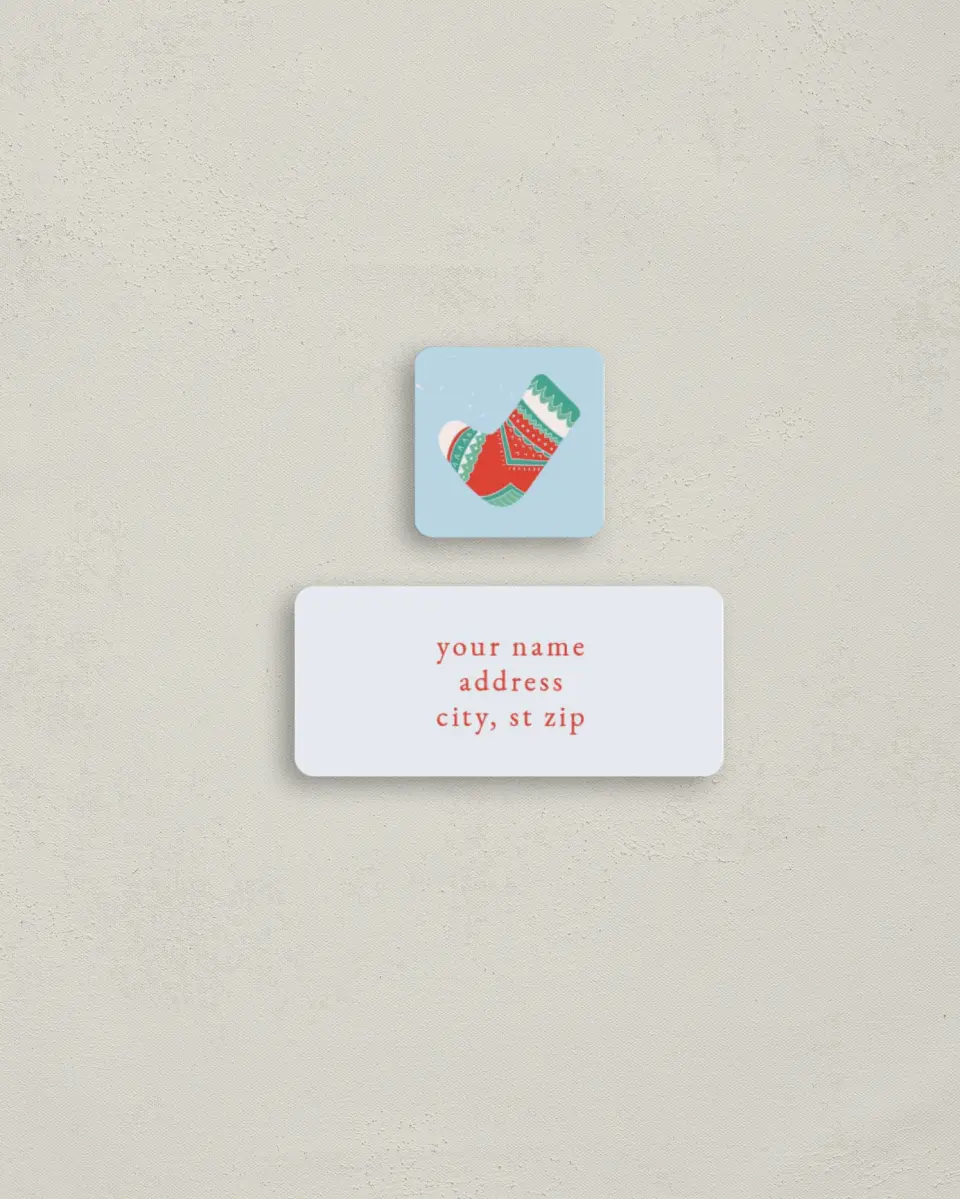 This is a 2¼" x 1" Labels; 1" x 1" Seals Return Address Label called Jolly Blocks printed in full color