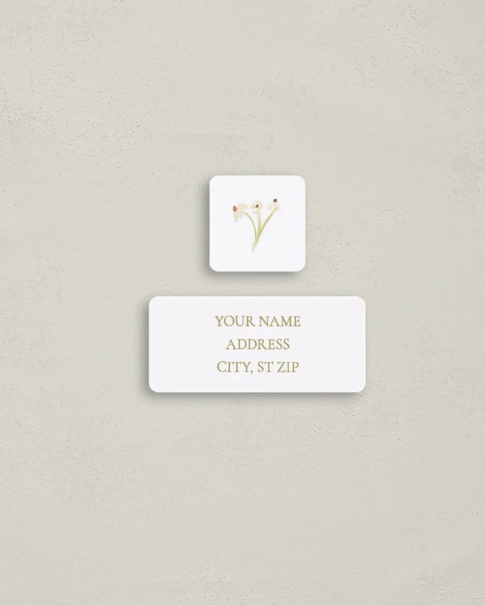 This is a 2¼" x 1" Labels; 1" x 1" Seals Return Address Label called Forever in Bloom printed in full color