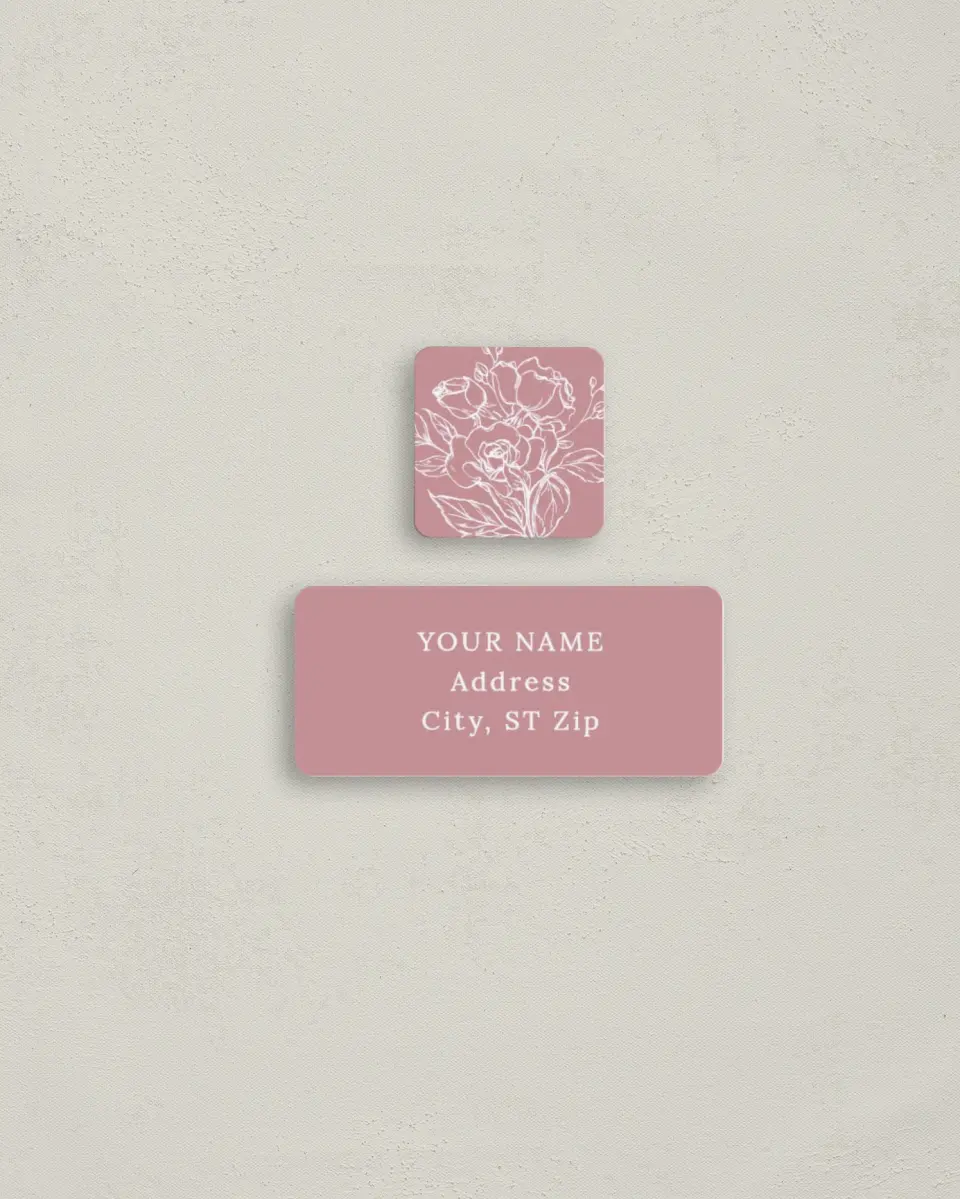 This is a 2¼" x 1" Labels; 1" x 1" Seals Return Address Label called Blushing Rose printed in full color