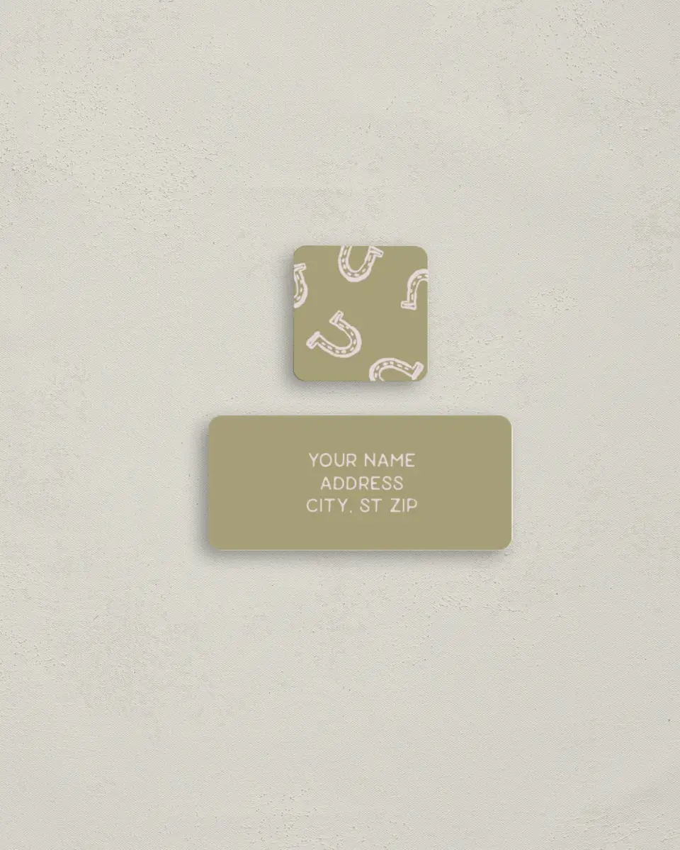 This is a 2¼" x 1" Labels; 1" x 1" Seals Return Address Label called Western Whimsy printed in full color