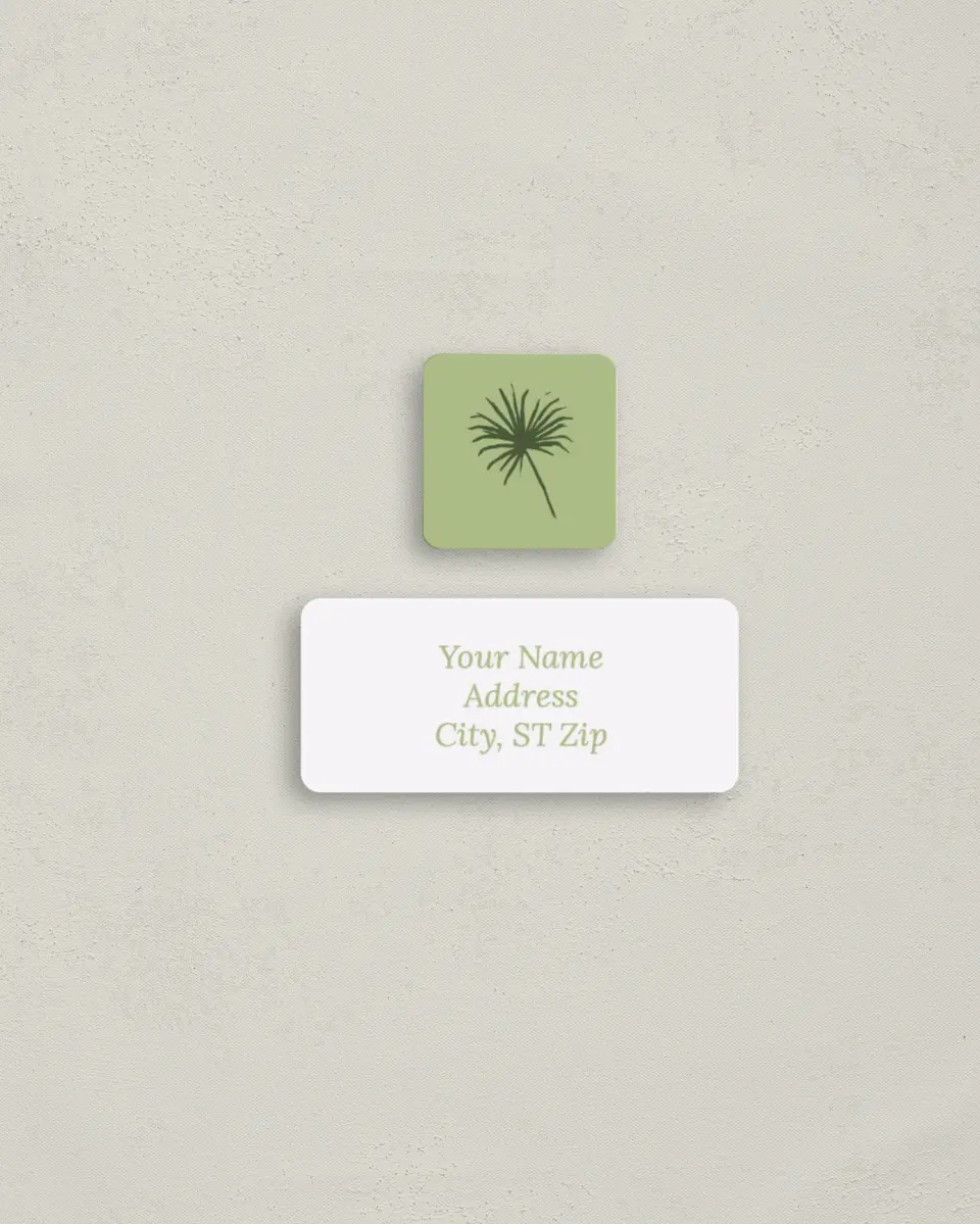 This is a 2¼" x 1" Labels; 1" x 1" Seals Return Address Label called Palm Paradise printed in full color