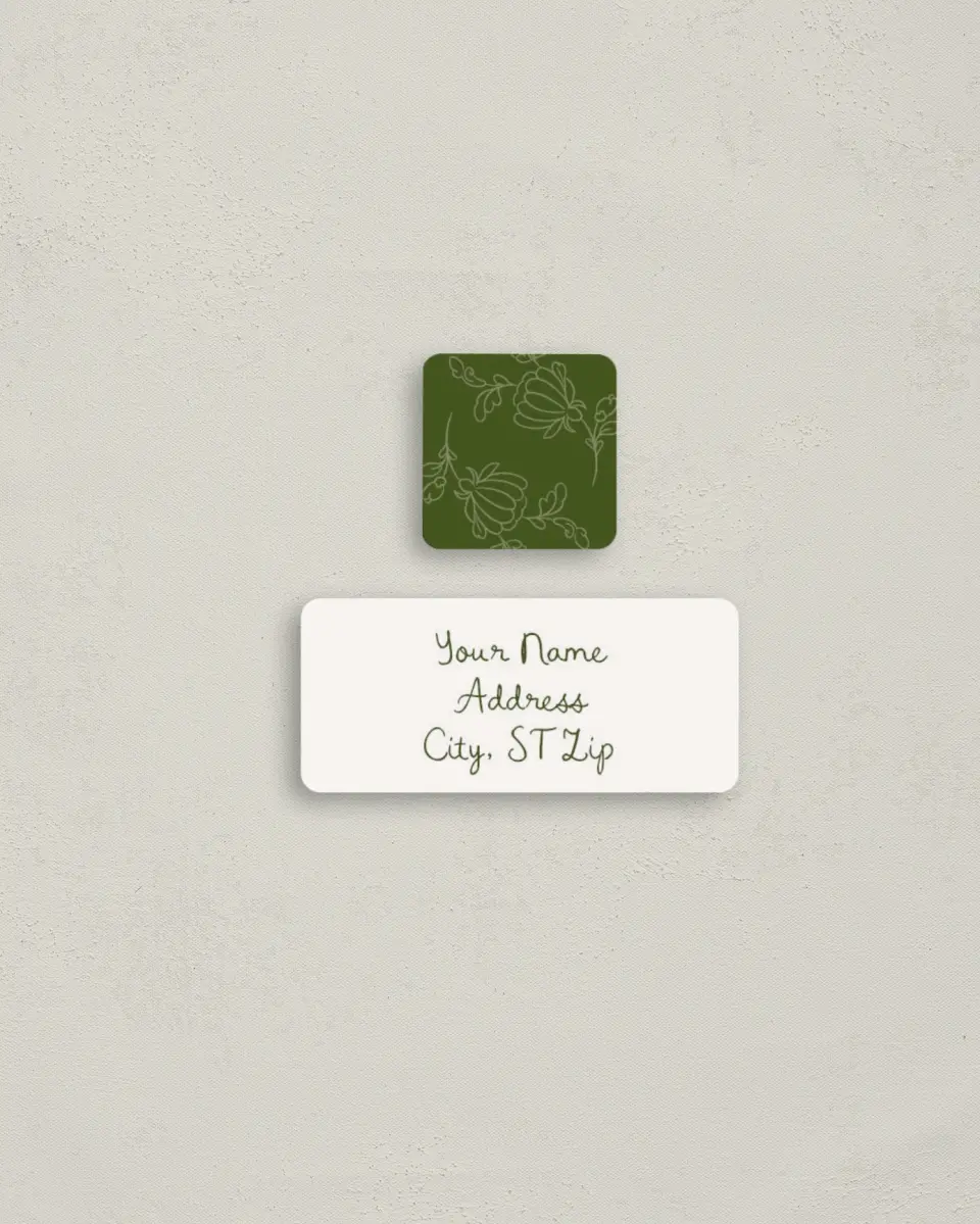 This is a 2¼" x 1" Labels; 1" x 1" Seals Return Address Label called Evergreen Elegance printed in full color