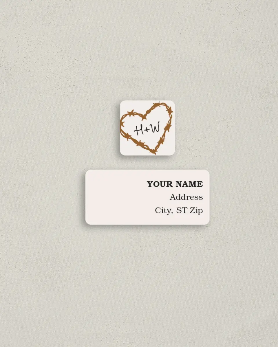 This is a 2¼" x 1" Labels; 1" x 1" Seals Return Address Label called Head Over Boots printed in full color