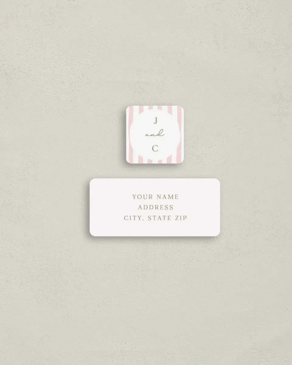 This is a 2¼" x 1" Labels; 1" x 1" Seals Return Address Label called The Jolene printed in full color