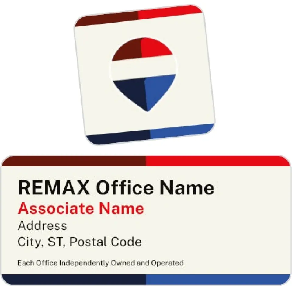This is a 2¼" x 1" Labels; 1" x 1" Seals REMAX Labels & Seal called REMAX Bold Bands printed in full color