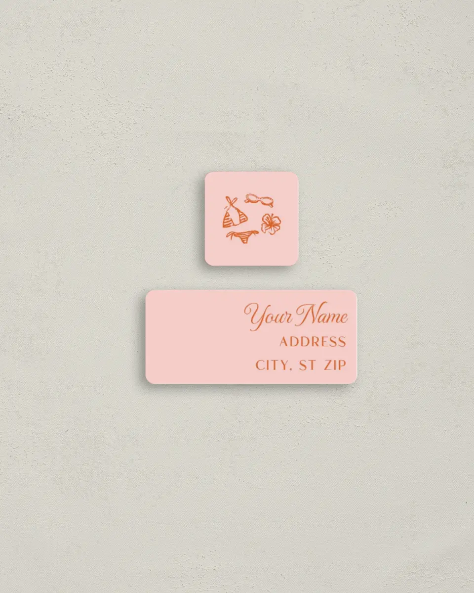 This is a 2¼" x 1" Labels; 1" x 1" Seals Bachelorette Party Accessorie called Bach Beach Club printed in full color