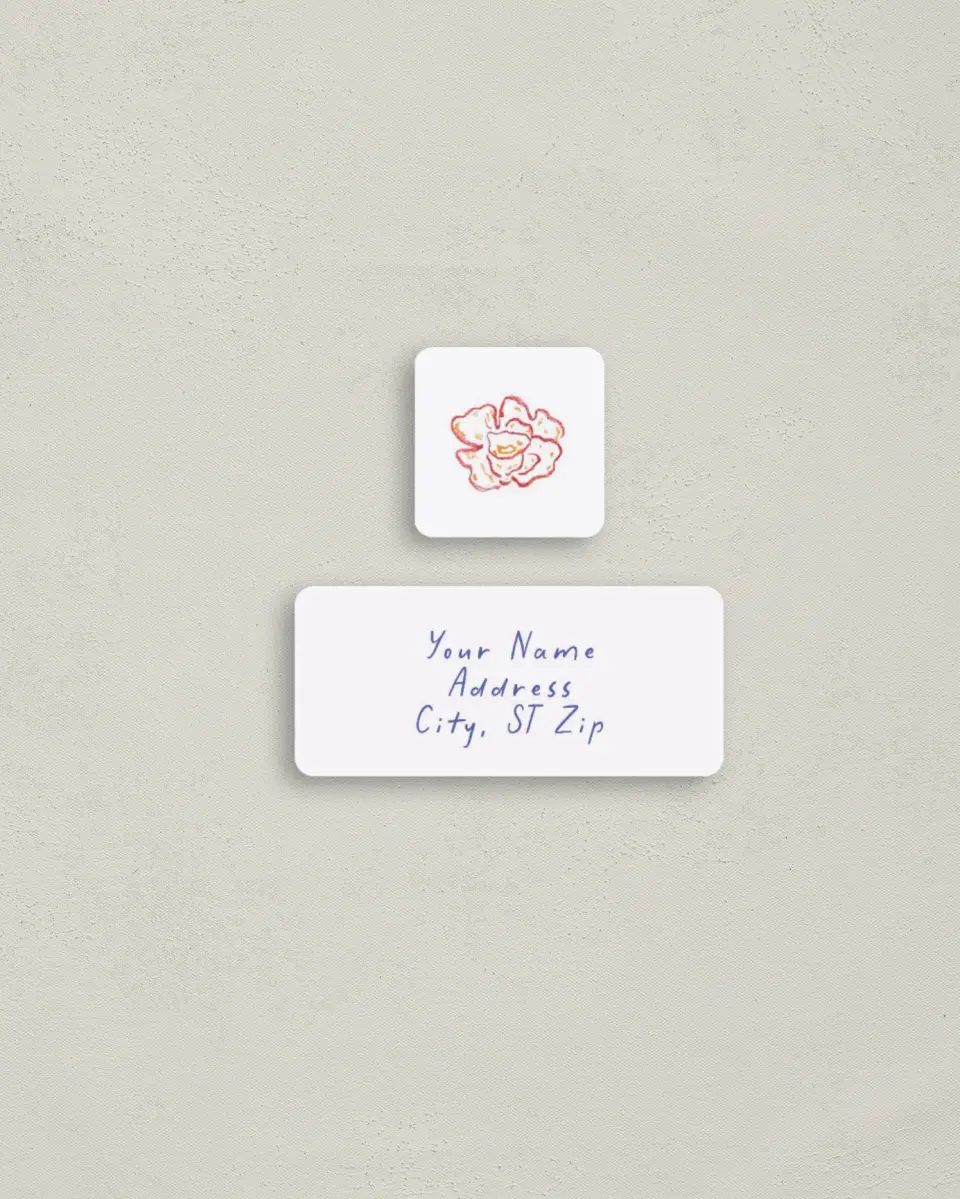 This is a 2¼" x 1" Labels; 1" x 1" Seals Return Address Label called Whimsy Love printed in full color