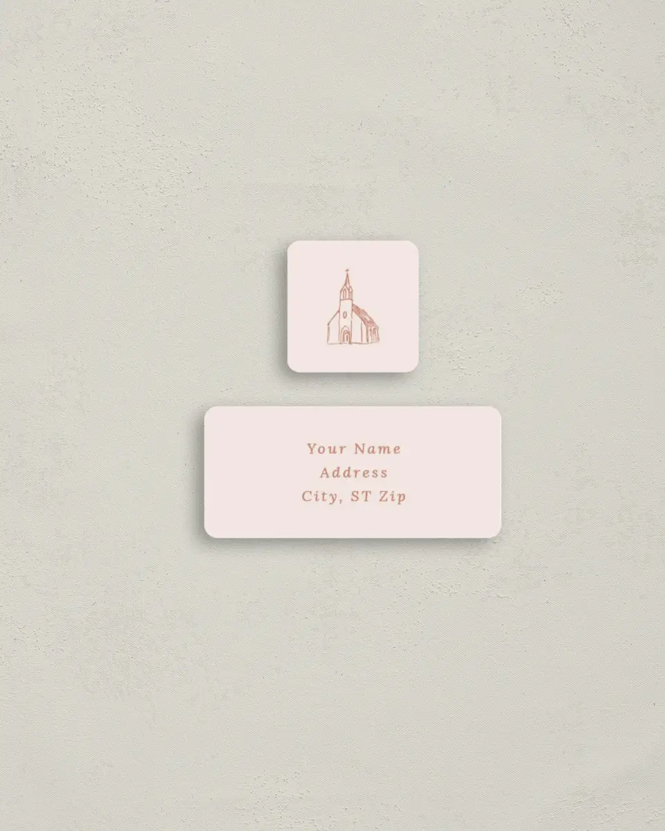 This is a 2¼" x 1" Labels; 1" x 1" Seals Return Address Label called Bridgetown printed in full color