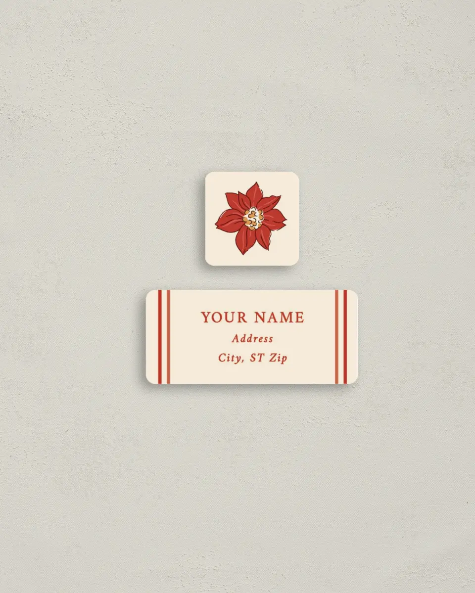 This is a 2¼" x 1" Labels; 1" x 1" Seals Return Address Label called Floral Christmas printed in full color