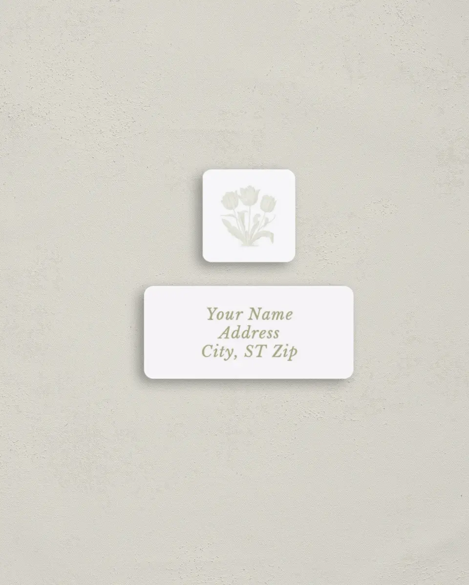 This is a 2¼" x 1" Labels; 1" x 1" Seals Return Address Label called Timeless Tulips printed in full color
