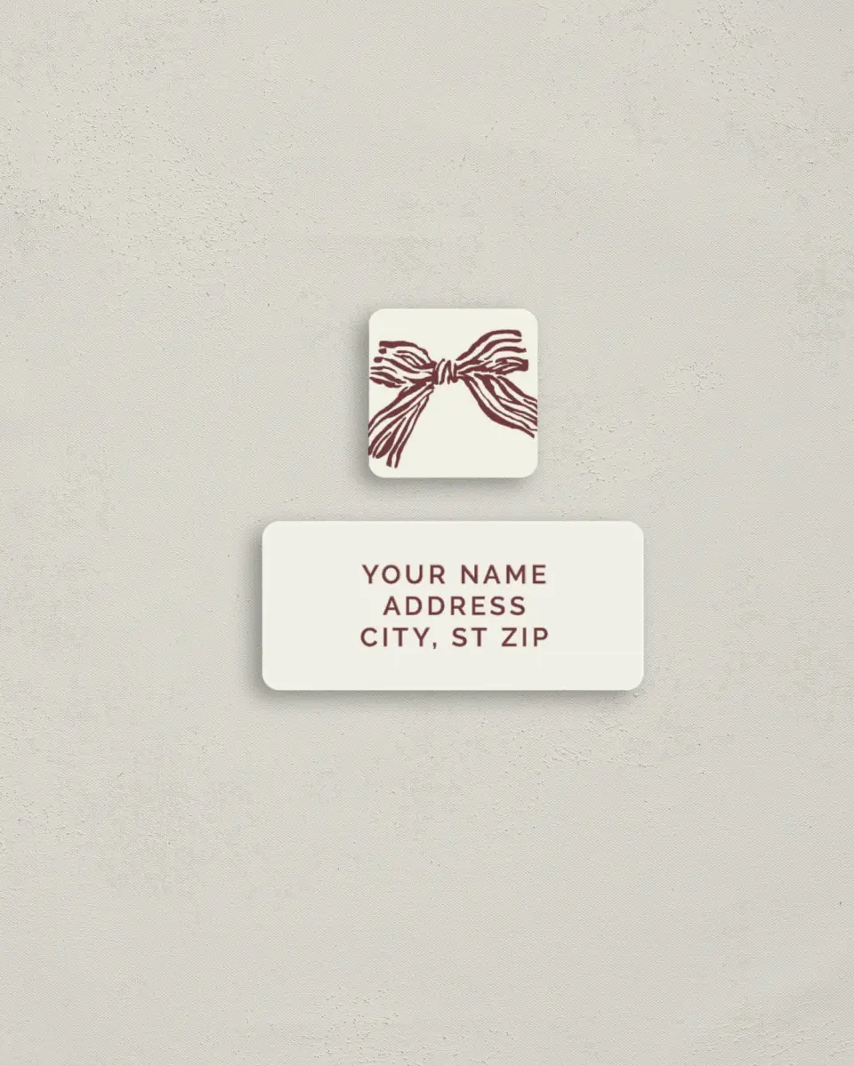 This is a 2¼" x 1" Labels; 1" x 1" Seals Return Address Label called Bold Bow printed in full color