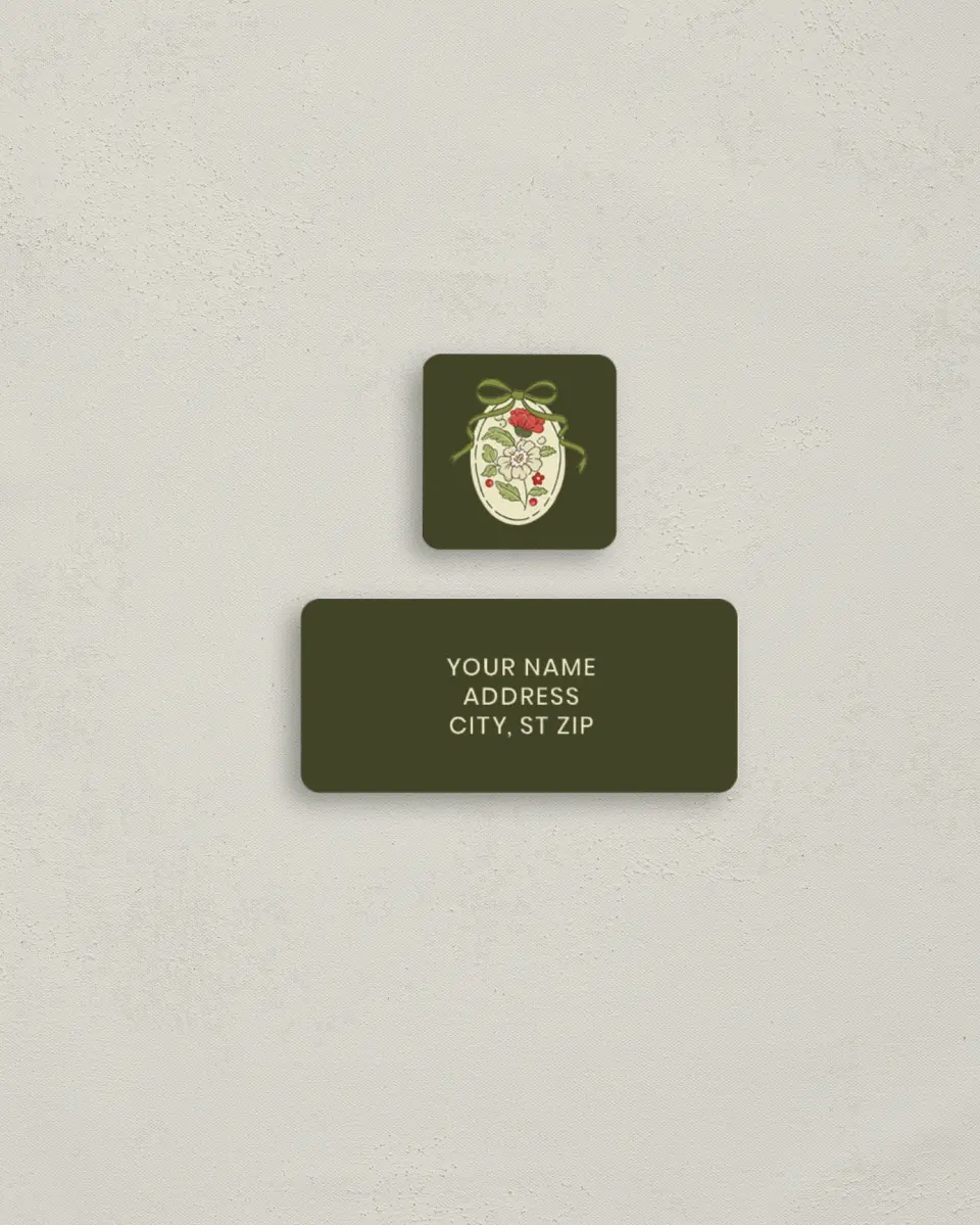 This is a 2¼" x 1" Labels; 1" x 1" Seals Return Address Label called Yuletide Tapestry printed in full color