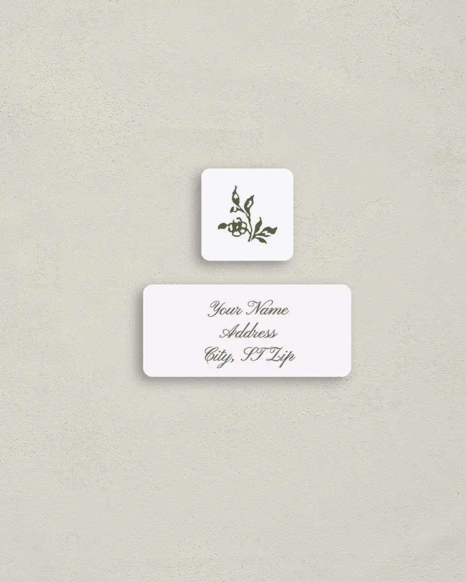 This is a 2¼" x 1" Labels; 1" x 1" Seals Return Address Label called Wedded Wishes printed in full color