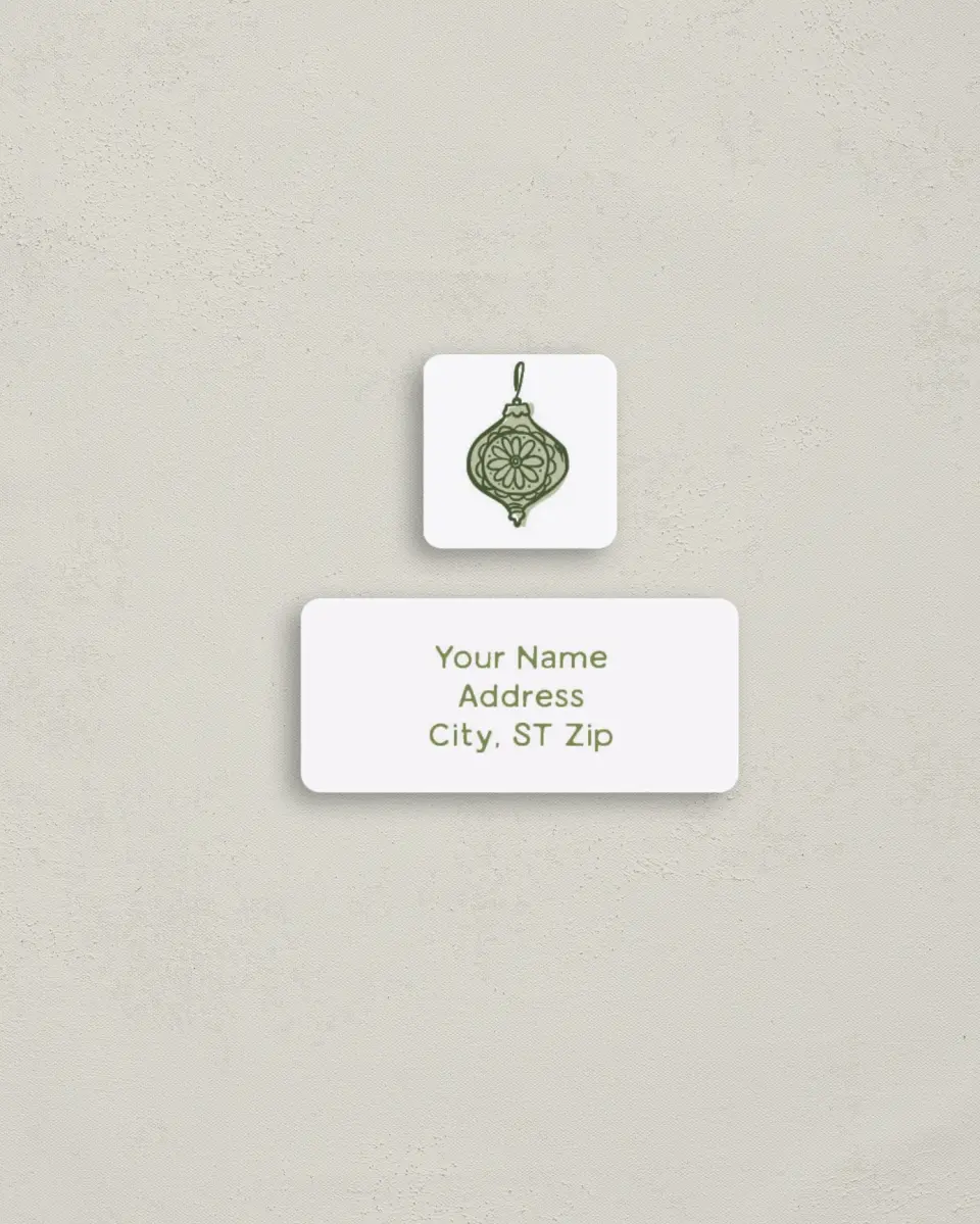 This is a 2¼" x 1" Labels; 1" x 1" Seals Return Address Label called Baubled Boughs printed in full color
