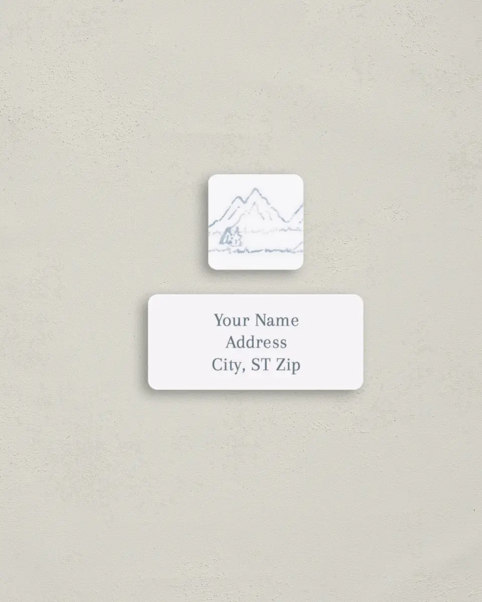 This is a 2¼" x 1" Labels; 1" x 1" Seals Return Address Label called Mountain Merriment printed in full color