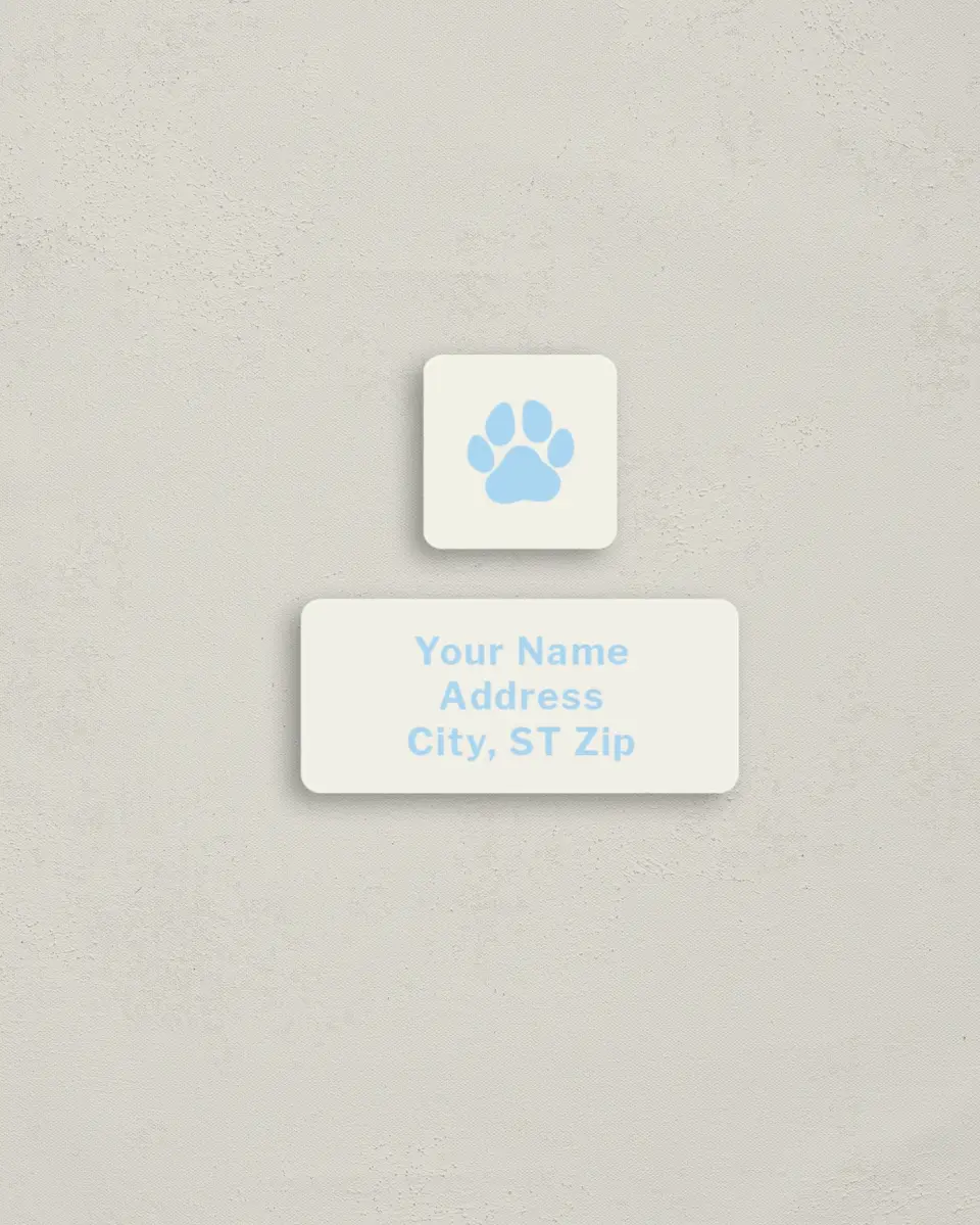 This is a 2¼" x 1" Labels; 1" x 1" Seals Return Address Label called Paws and Peace printed in full color