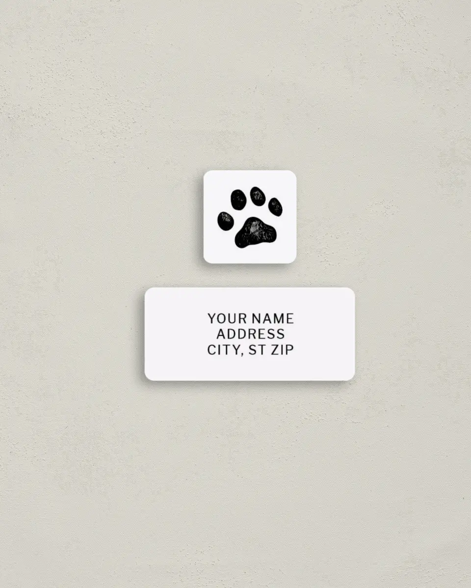 This is a 2¼" x 1" Labels; 1" x 1" Seals Return Address Label called Happy Paws printed in full color