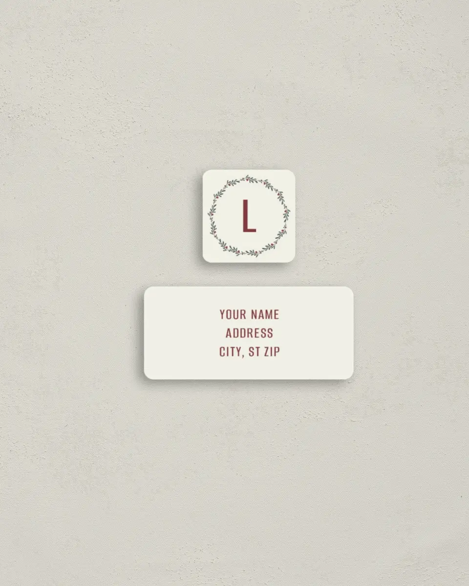 This is a 2¼" x 1" Labels; 1" x 1" Seals Return Address Label called Ditsy Greens & Berries printed in full color