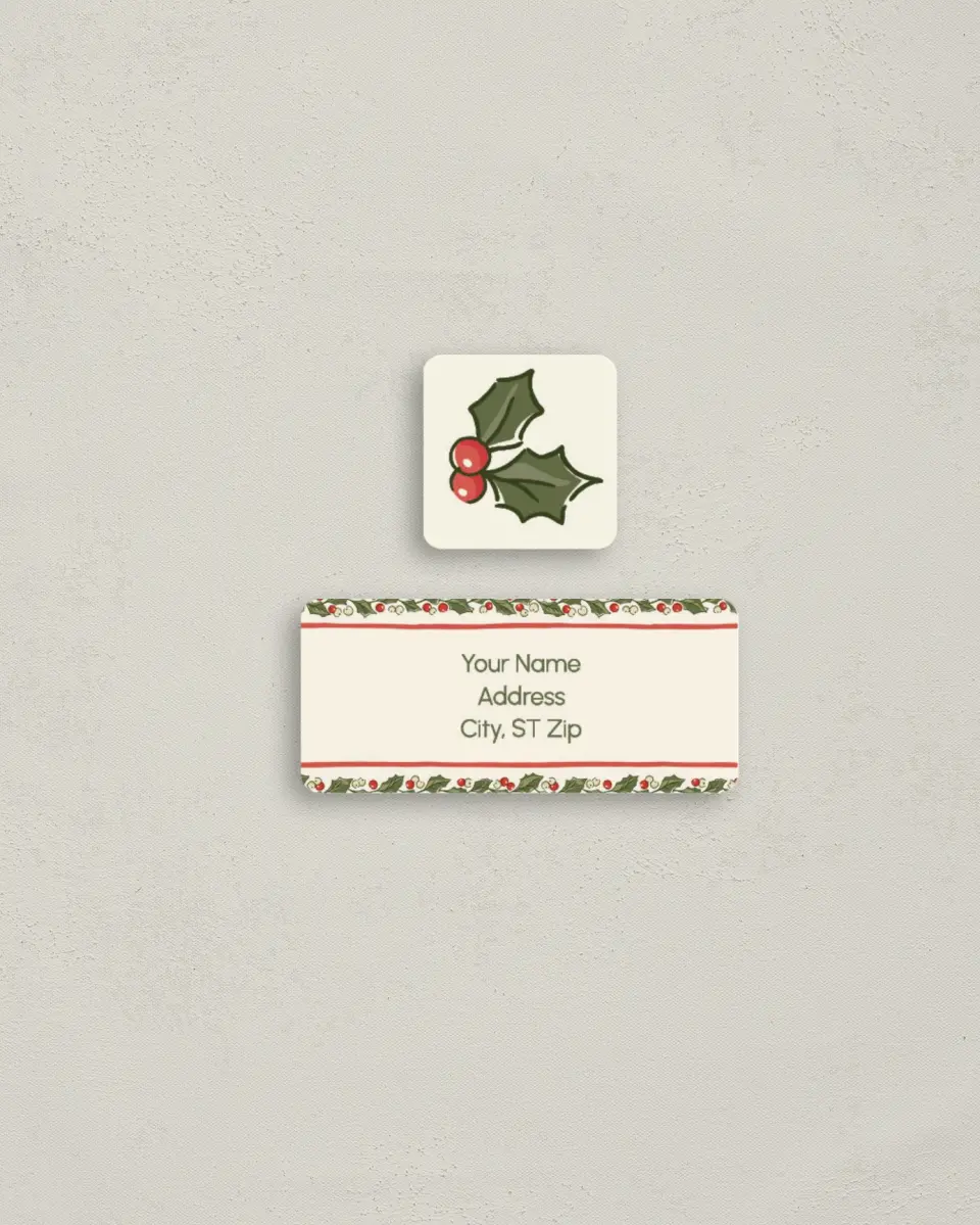 This is a 2¼" x 1" Labels; 1" x 1" Seals Return Address Label called Jolly Good Times printed in full color