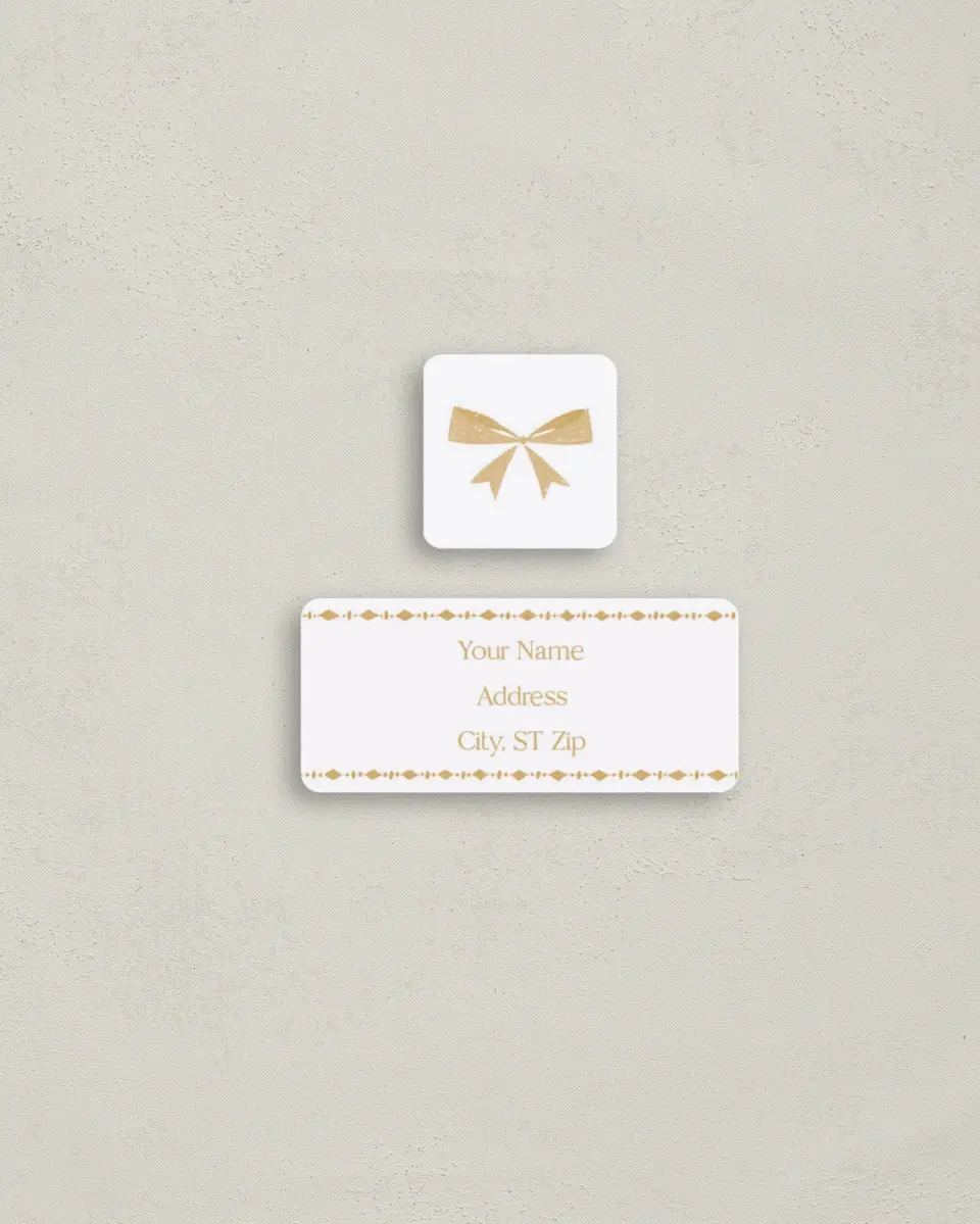 This is a 2¼" x 1" Labels; 1" x 1" Seals Return Address Label called Golden Greetings printed in full color
