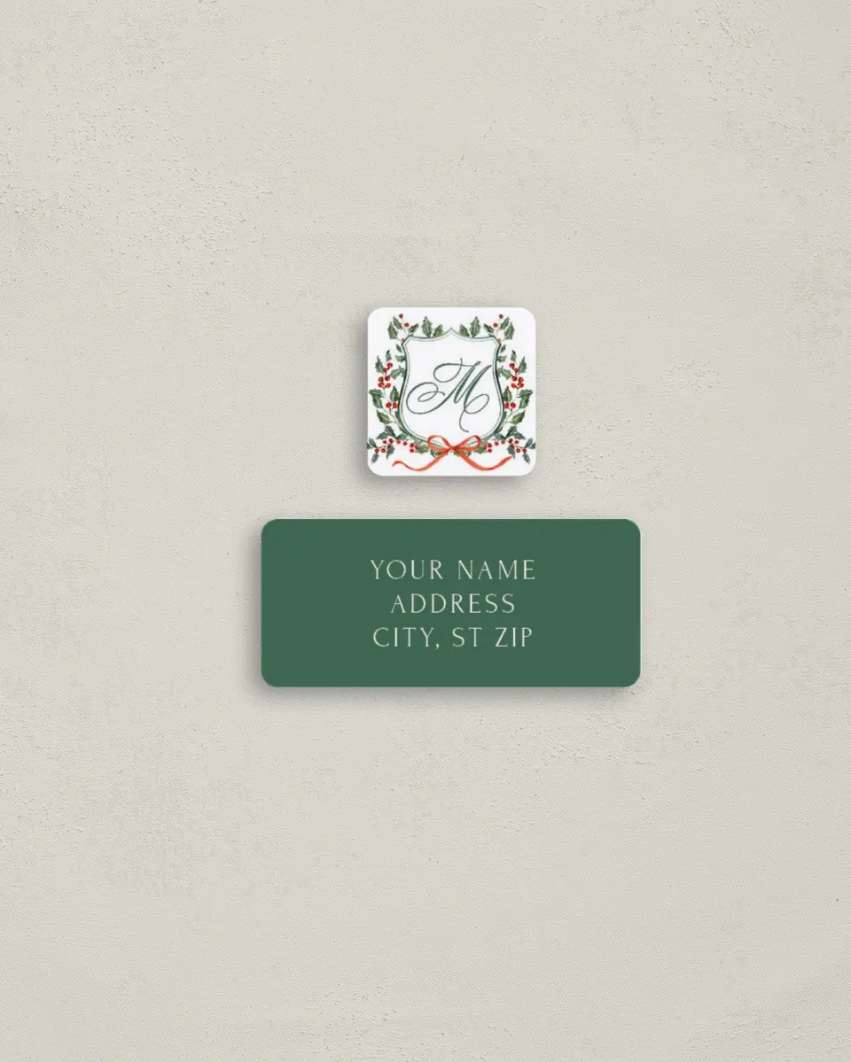 This is a 2¼" x 1" Labels; 1" x 1" Seals Return Address Label called Newlywed Crest printed in full color