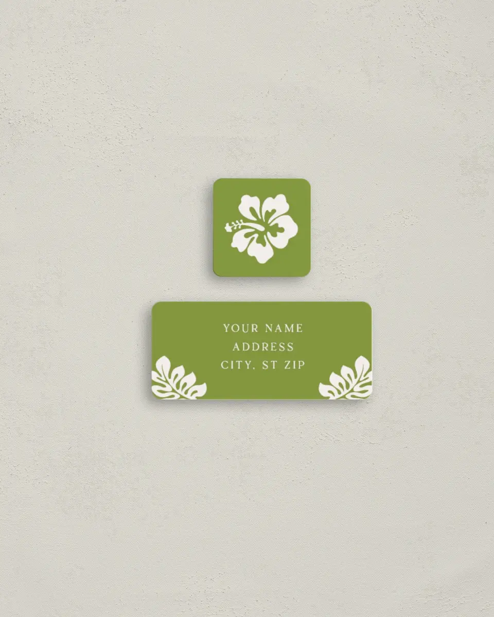 This is a 2¼" x 1" Labels; 1" x 1" Seals Return Address Label called Mele Kalikimaka printed in full color