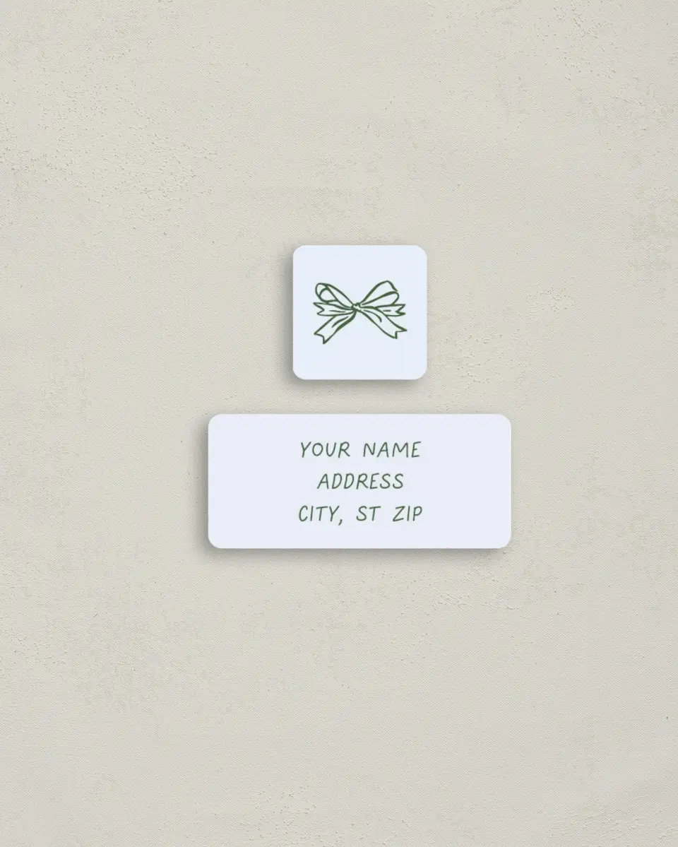 This is a 2¼" x 1" Labels; 1" x 1" Seals Return Address Label called Wrapped in Firsts printed in full color