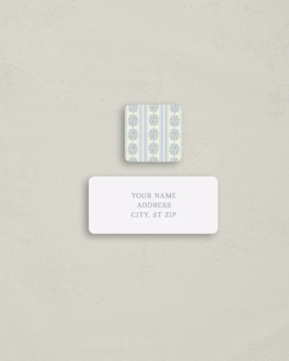 This is a 2¼" x 1" Labels; 1" x 1" Seals Return Address Label called Holiday Damask printed in full color