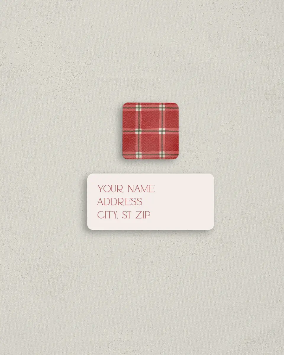 This is a 2¼" x 1" Labels; 1" x 1" Seals Return Address Label called Plaid Pairing printed in full color