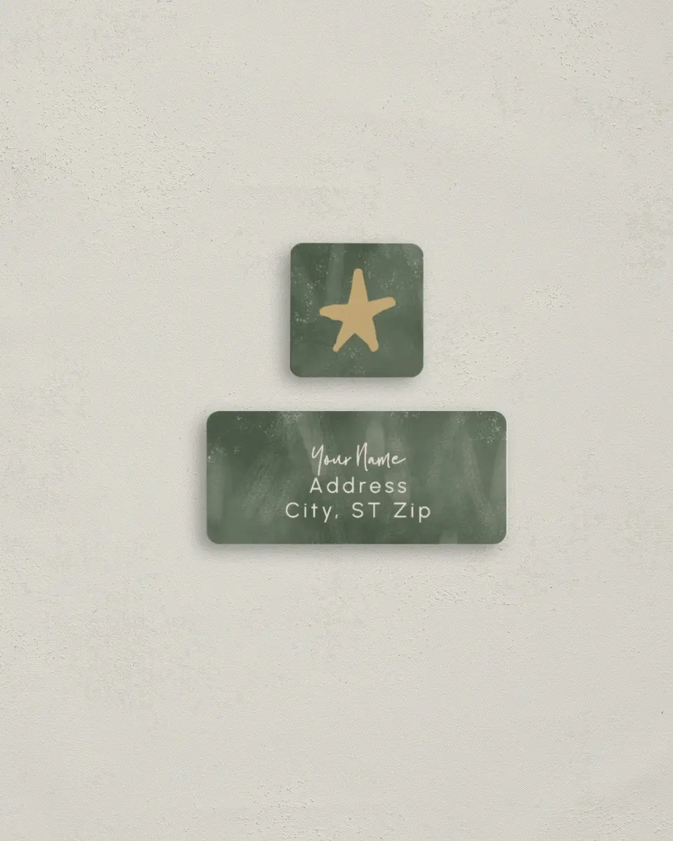This is a 2¼" x 1" Labels; 1" x 1" Seals Return Address Label called Gilded Pines printed in full color