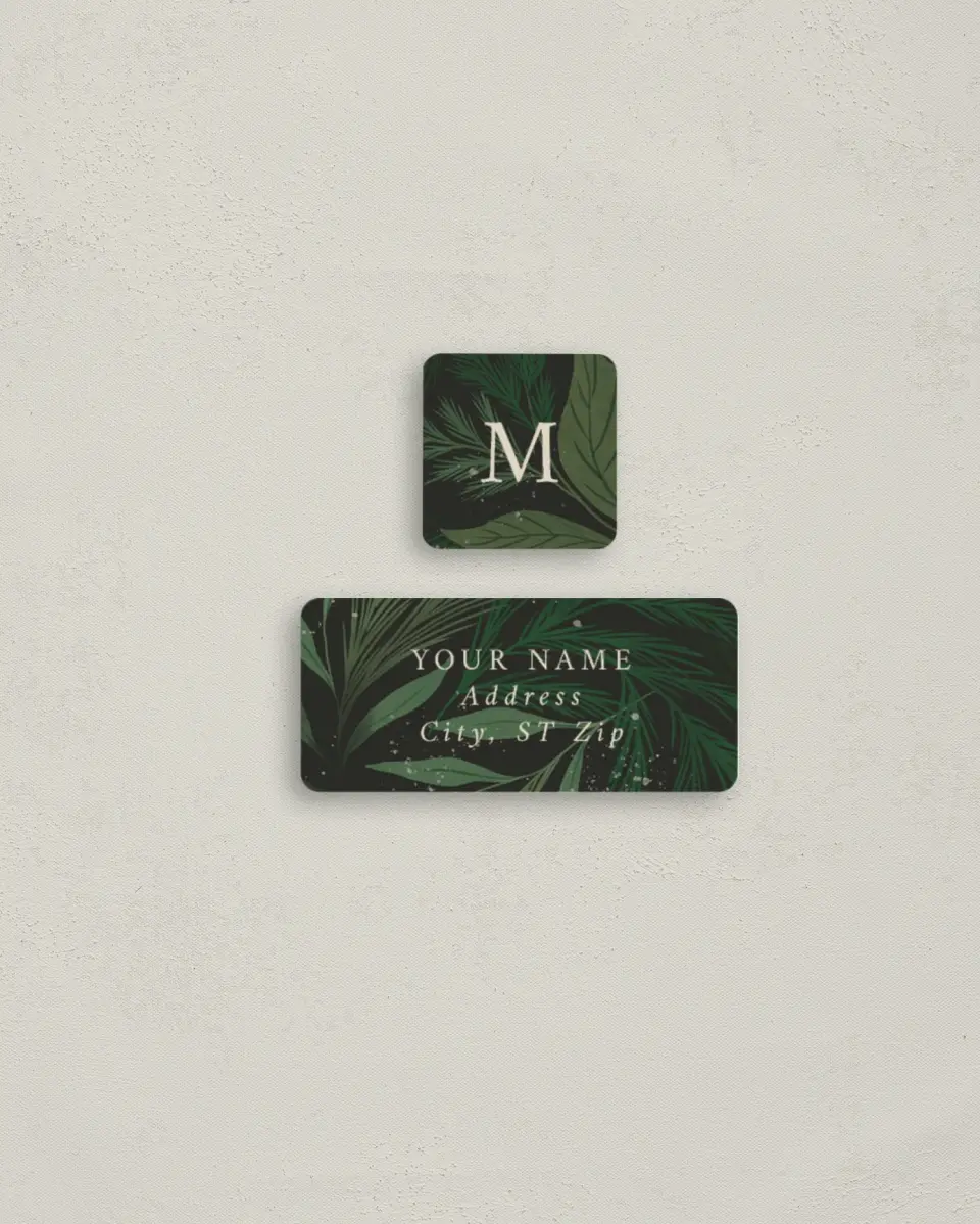This is a 2¼" x 1" Labels; 1" x 1" Seals Return Address Label called Festive Greenery printed in full color