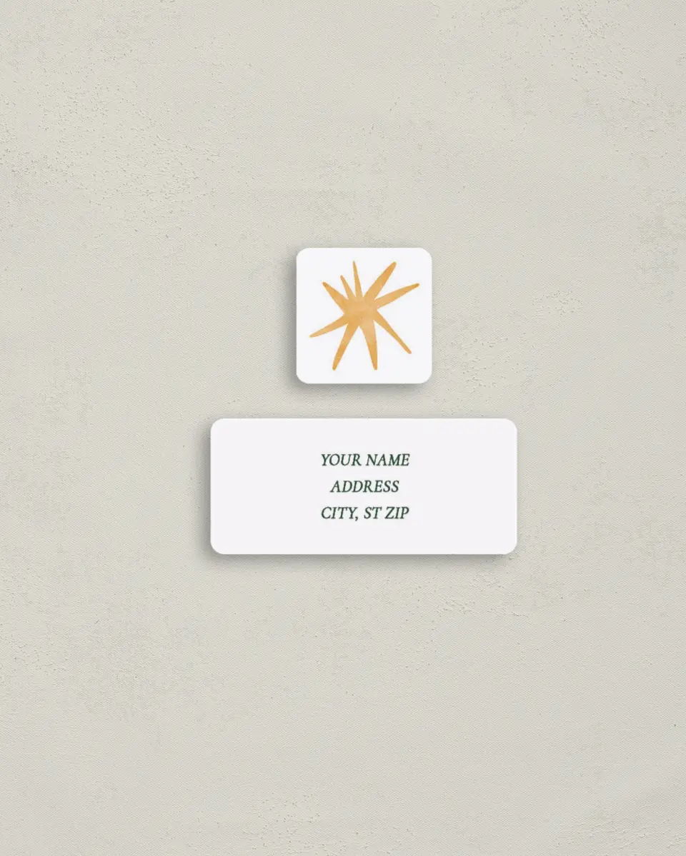 This is a 2¼" x 1" Labels; 1" x 1" Seals Return Address Label called Seasons Greetings printed in full color